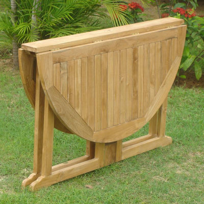 Table pliante ronde Denver 120 - Teck certifié GRADE A + ferrures en laiton
