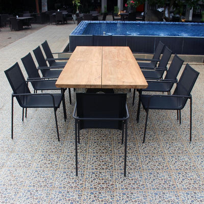 Table bord d'arbre Katta 200 x 95-105 x 75 cm en teck avec cadre en aluminium couleur anthracite