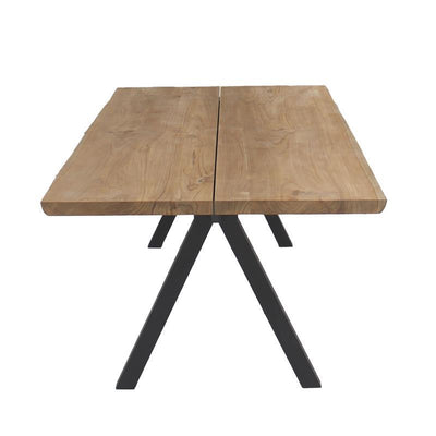 Table bord d'arbre Katta 200 x 95-105 x 75 cm en teck avec cadre en aluminium couleur anthracite
