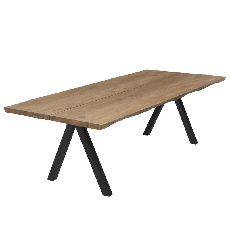 Table bord d'arbre Katta 200 x 95-105 x 75 cm en teck avec cadre en aluminium couleur anthracite