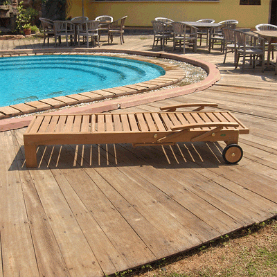 Hampton Deluxe Lounger Set 2 consisting of Hampton Lounger - Certified Teak Grade A + brass fittings, Hampton lounger cushion and sun canopy with covering in Sunproof
