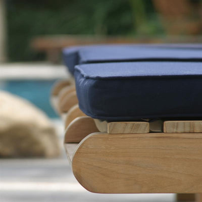 Ensemble de chaises longues Florida de 1 - composé d'une chaise longue Florida 200 x 60 x 31 en teck GRADE A + ferrures en laiton et d'un coussin de chaise longue en Sunproof