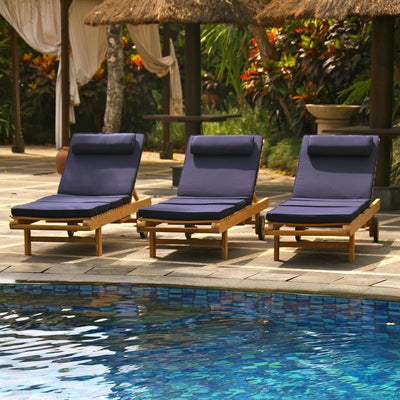 Chaise longue Florida 200 x 60 x 31 cm - Teck certifié GRADE A + ferrures en laiton