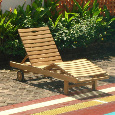 Ensemble de chaises longues Florida de 1 - composé d'une chaise longue Florida 200 x 60 x 31 en teck GRADE A + ferrures en laiton et d'un coussin de chaise longue en Sunproof
