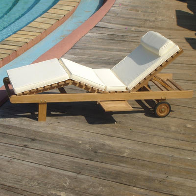 Chaise longue Florida 200 x 60 x 31 cm - Teck certifié GRADE A + ferrures en laiton