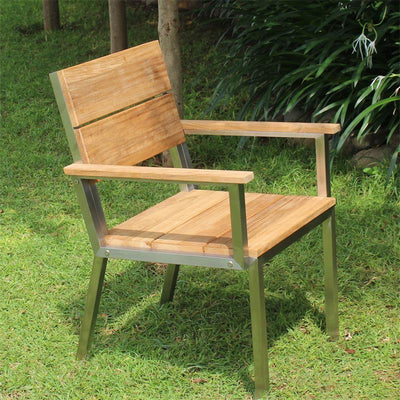 Makan armchair brushed teak with stainless steel frame 60x63x90 cm