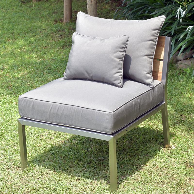 Makan Dining Lounge Set bestehend aus: 1 x Planka Dining Lounge Tisch 120 x 80 cm, 3 x Makan Lounge Eckmodul, 2 x Makan Lounge Mittelmodul inkl. Sitzpolster und Rückenkissen in Sunproof