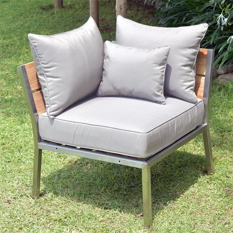 Makan Dining Lounge Set bestehend aus: 1 x Planka Dining Lounge Tisch 120 x 80 cm, 3 x Makan Lounge Eckmodul, 2 x Makan Lounge Mittelmodul inkl. Sitzpolster und Rückenkissen in Sunproof