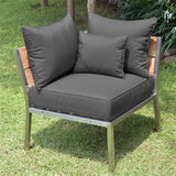 Makan Dining Lounge Set bestehend aus: 1 x Planka Dining Lounge Tisch 120 x 80 cm, 3 x Makan Lounge Eckmodul, 2 x Makan Lounge Mittelmodul inkl. Sitzpolster und Rückenkissen in Sunproof