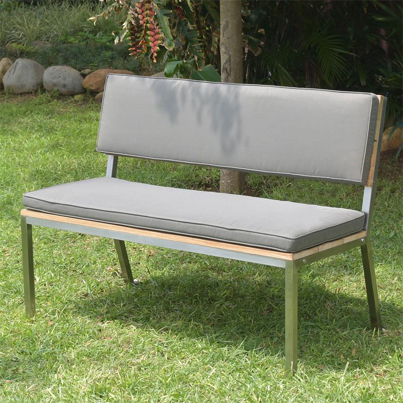 Makan garden bench with backrest 122 teak brushed with stainless steel frame 122x63x90 cm
