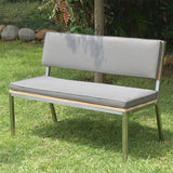 Makan garden bench with backrest 122 teak brushed with stainless steel frame 122x63x90 cm