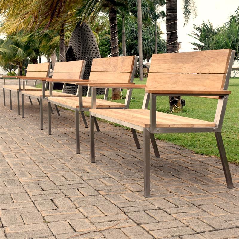 Makan garden bench with backrest 182 teak brushed with stainless steel frame 182x63x90 cm