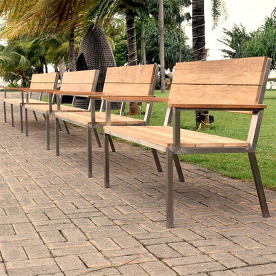 Makan garden bench with backrest 230 teak brushed with stainless steel frame 230x63x90 cm