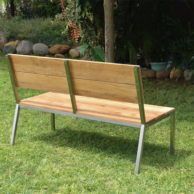 Makan garden bench with backrest 142 teak brushed with stainless steel frame 142x63x90 cm