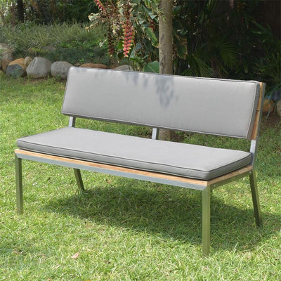 Makan garden bench with backrest 142 teak brushed with stainless steel frame 142x63x90 cm