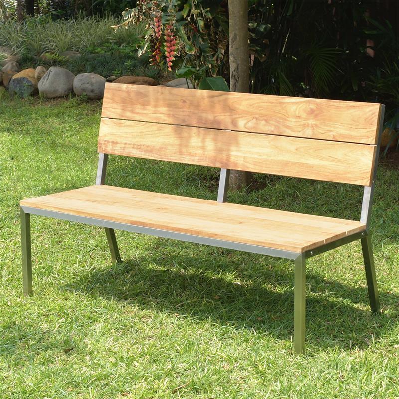 Makan garden bench with backrest 142 teak brushed with stainless steel frame 142x63x90 cm