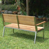 Banc de jardin Makan avec dossier et accoudoirs 152 teck brossé avec structure en acier inoxydable 152x63x90 cm