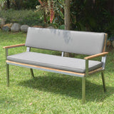 Banc de jardin Makan avec dossier et accoudoirs 152 teck brossé avec structure en acier inoxydable 152x63x90 cm