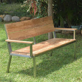Banc de jardin Makan avec dossier et accoudoirs 152 teck brossé avec structure en acier inoxydable 152x63x90 cm