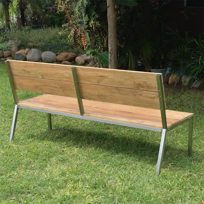 Makan garden bench with backrest 182 teak brushed with stainless steel frame 182x63x90 cm