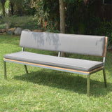 Makan garden bench with backrest 182 teak brushed with stainless steel frame 182x63x90 cm