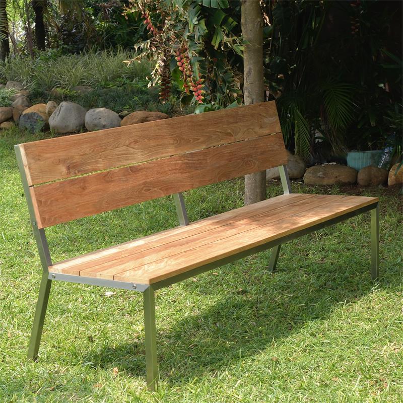 Makan garden bench with backrest 182 teak brushed with stainless steel frame 182x63x90 cm