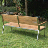 Banc de jardin Makan avec dossier et accoudoirs 192 teck brossé avec structure en acier inoxydable 192x63x90 cm