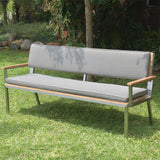 Banc de jardin Makan avec dossier et accoudoirs 192 teck brossé avec structure en acier inoxydable 192x63x90 cm