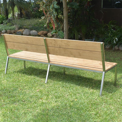 Makan garden bench with backrest 230 teak brushed with stainless steel frame 230x63x90 cm