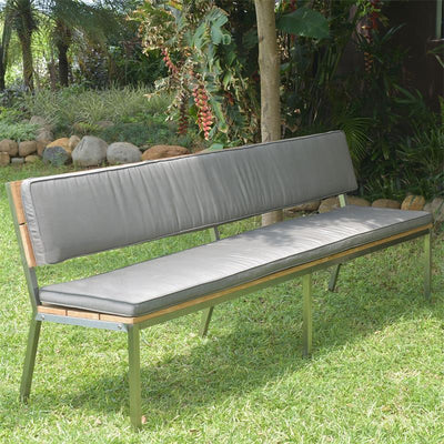 Makan garden bench with backrest 230 teak brushed with stainless steel frame 230x63x90 cm