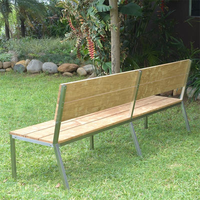 Makan garden bench with backrest 230 teak brushed with stainless steel frame 230x63x90 cm