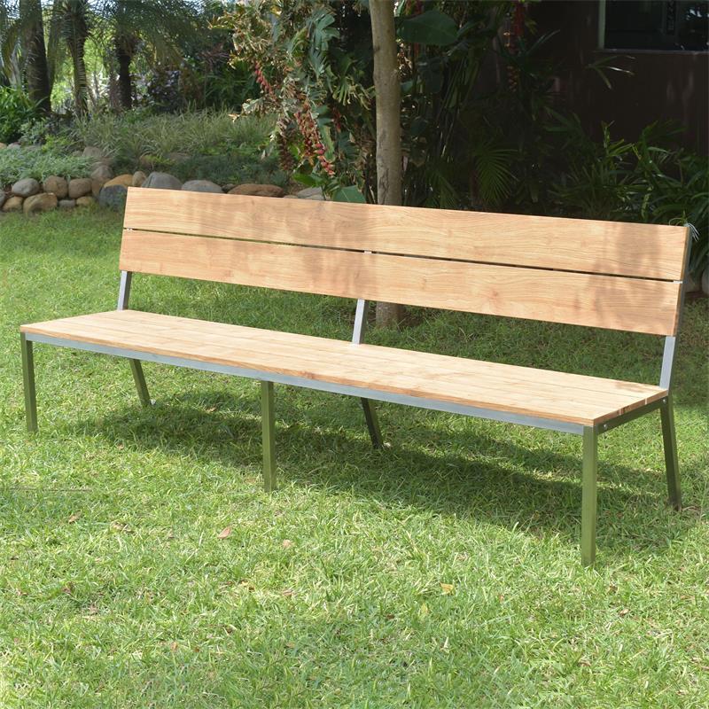 Makan garden bench with backrest 230 teak brushed with stainless steel frame 230x63x90 cm