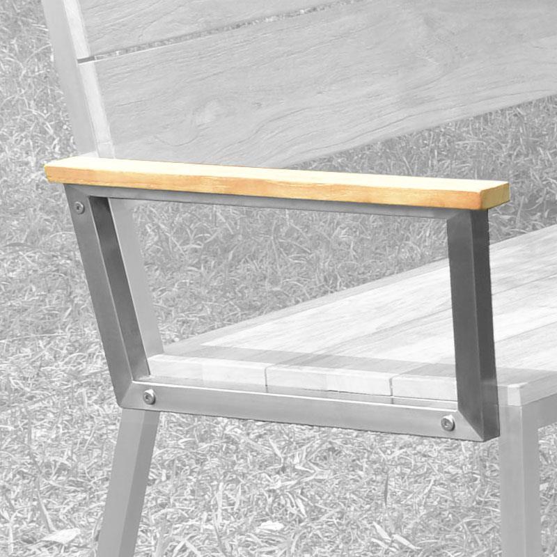 Makan armrest right for dining chair and benches teak brushed with stainless steel frame