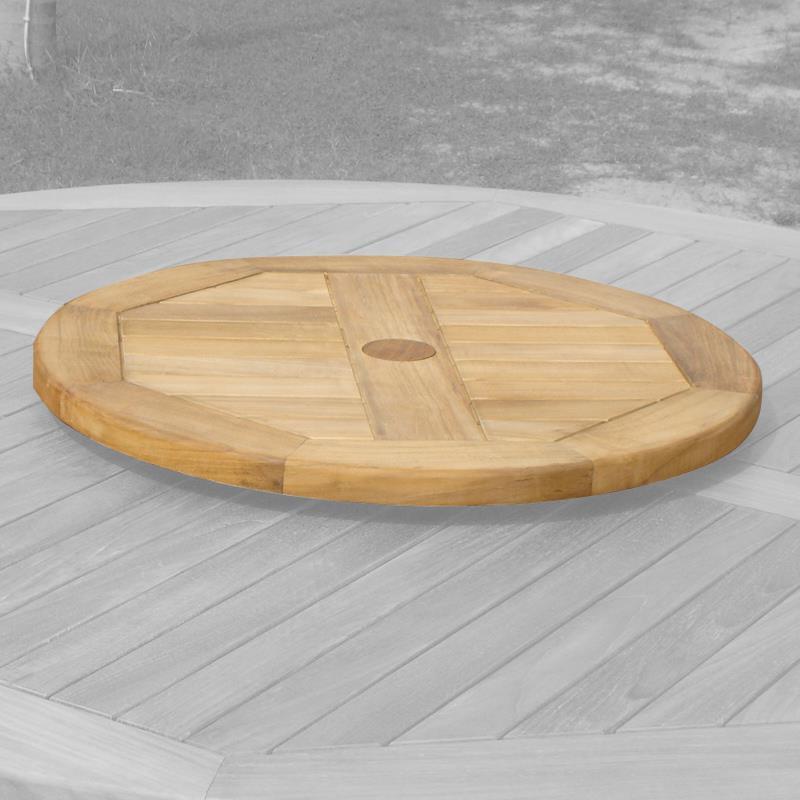 Plateau tournant en teck rond 60 cm avec ferrures en laiton