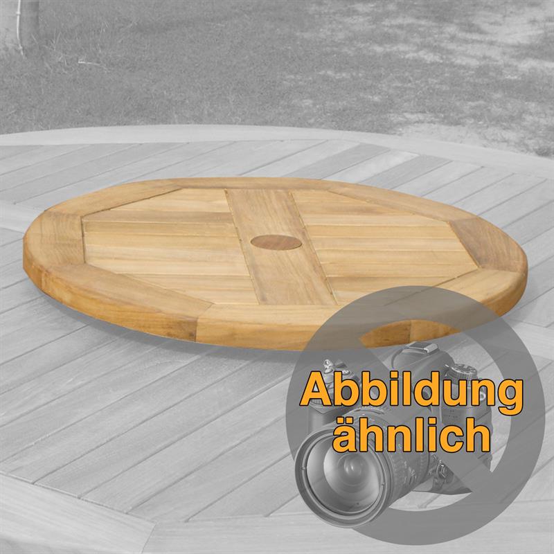 Plateau tournant en teck rond 80 cm avec ferrures en laiton