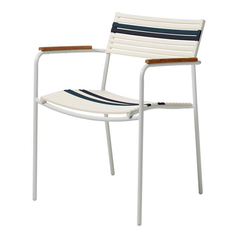 Mood Air stacking chair white/white+grey/petrol aluminum powder-coated with teak armrests