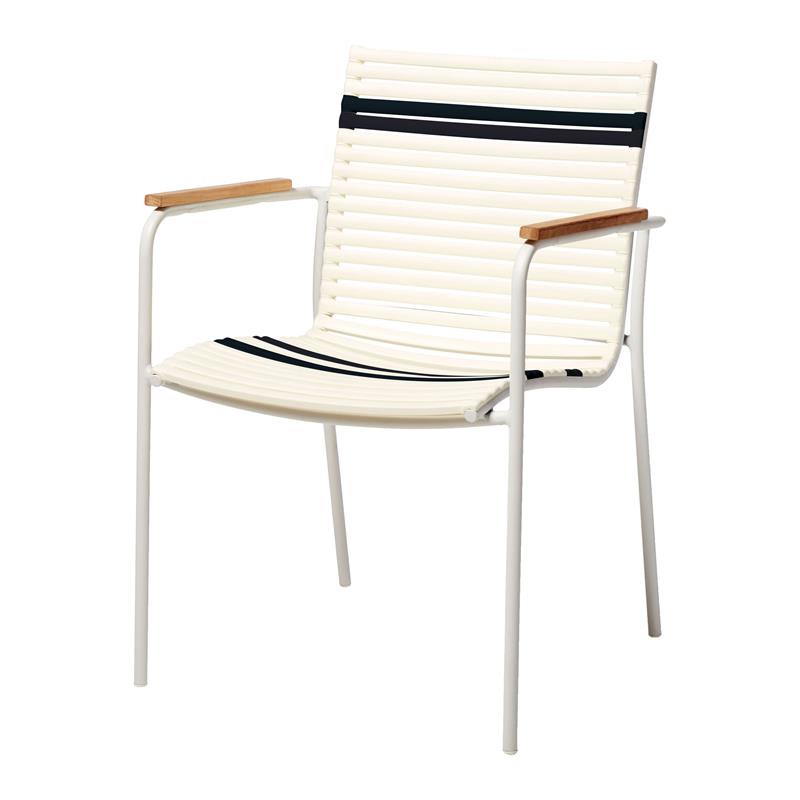 Mood Classic stacking chair white/white+grey/petrol aluminum powder-coated with teak armrests