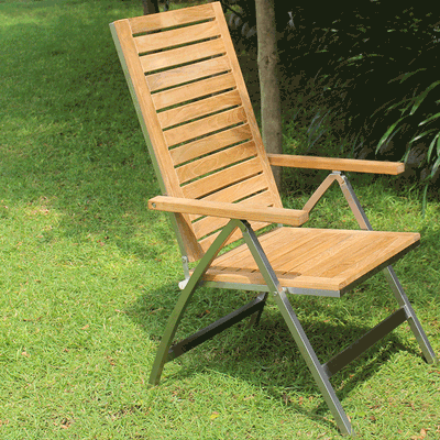 Chaise à dossier haut Moselle - Teck certifié GRADE A + structure en acier inoxydable