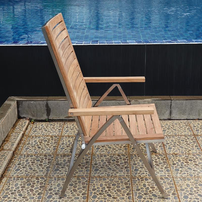 Chaise à dossier haut Moselle - Teck certifié GRADE A + structure en acier inoxydable