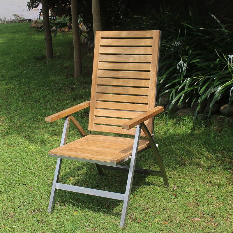 Chaise à dossier haut Moselle - Teck certifié GRADE A + structure en acier inoxydable