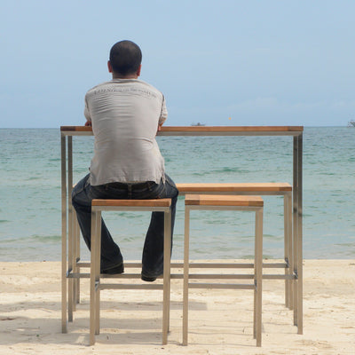 Banc de bar Florence en teck et acier inoxydable