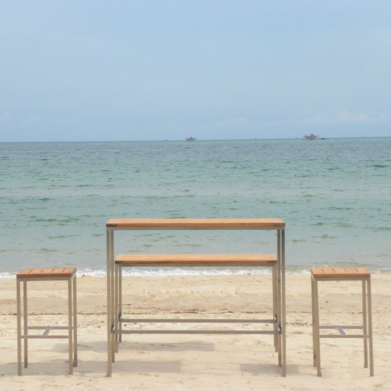 Banc de bar Florence en teck et acier inoxydable