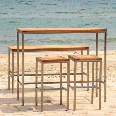 Banc de bar Florence en teck et acier inoxydable