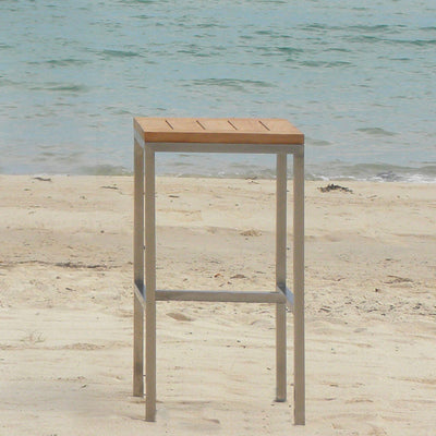 Tabouret de bar Florence en teck avec structure en acier inoxydable