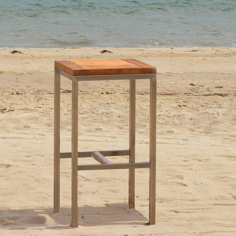 Tabouret de bar Florence en teck avec structure en acier inoxydable