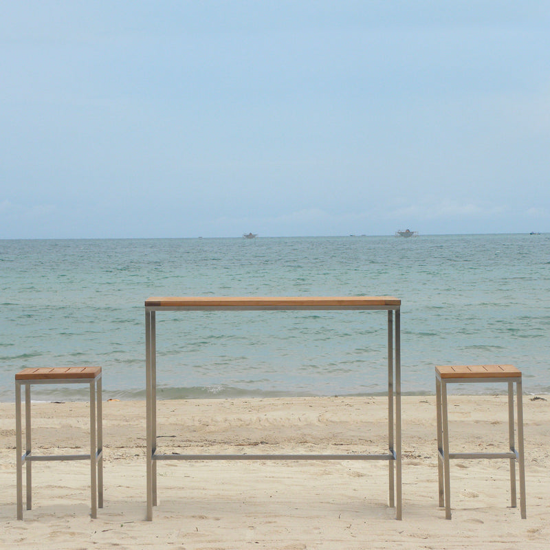 Table de bar Florence en teck et acier inoxydable