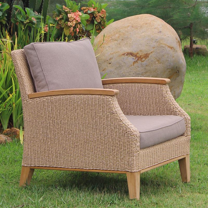 Fauteuil Stokeham 1 place 74 x 91 x 86 cm en osier avec pieds en teck