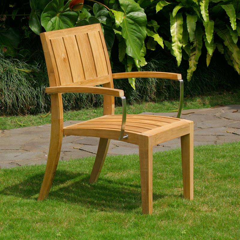 Nivelle stacking chair with armrests - Certified Teak GRADE A + stainless steel fittings