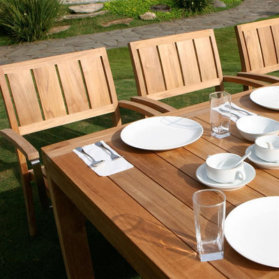 Nivelle stacking chair with armrests - Certified Teak GRADE A + stainless steel fittings