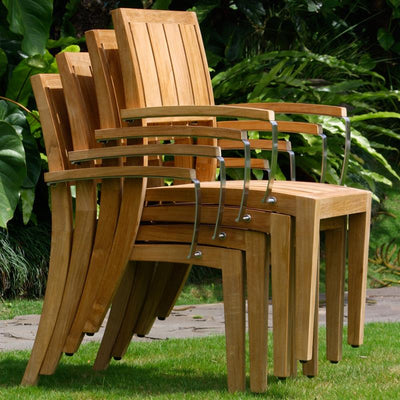 Nivelle stacking chair with armrests - Certified Teak GRADE A + stainless steel fittings